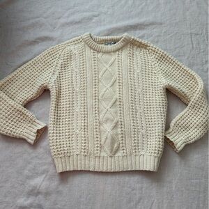 Vintage Nordstrom Virgin Wool Irish Fisherman Aran Cream Cable Knit Sweater